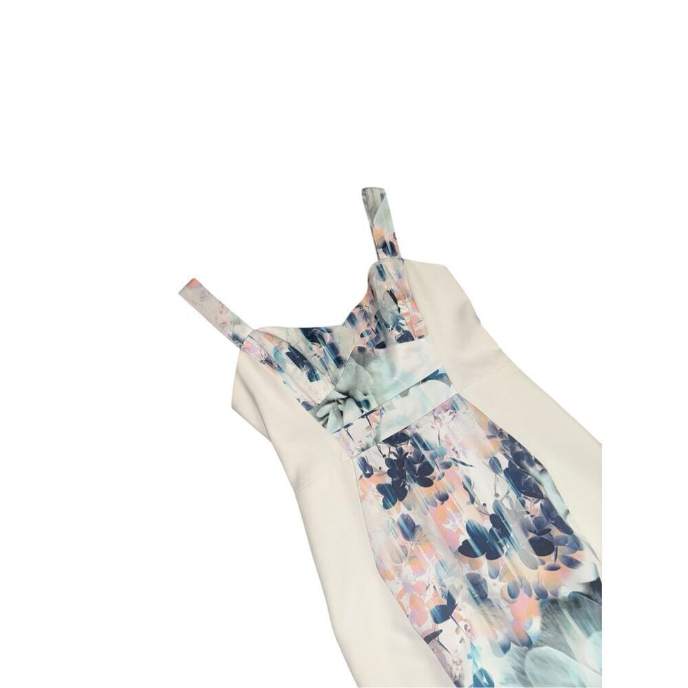 BLACK HALO women’s Sadie  floral watercolor colorblock white & blue sheath dress - Picture 3 of 6